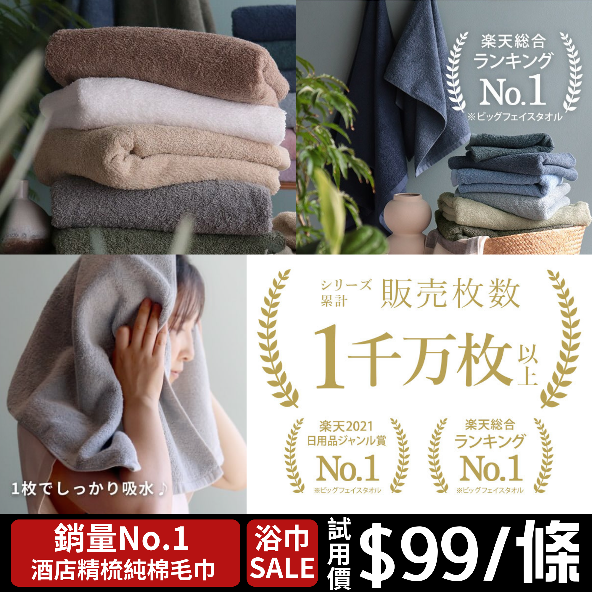 <試用價> 酒店精梳純棉毛巾 浴巾