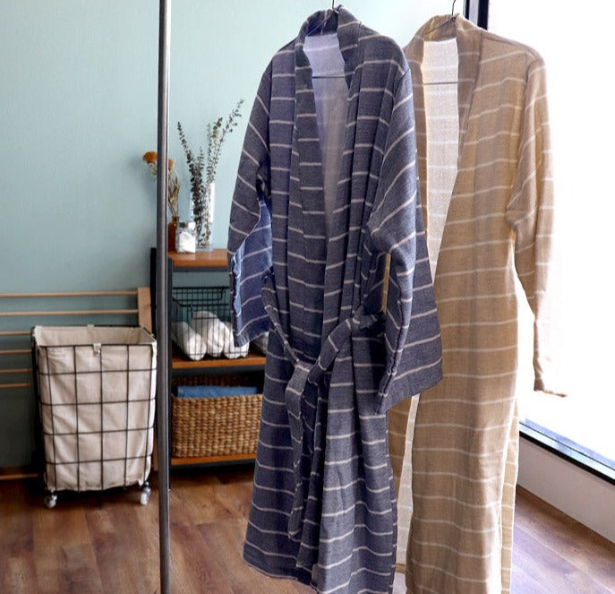 間紋紗布毛巾浴袍